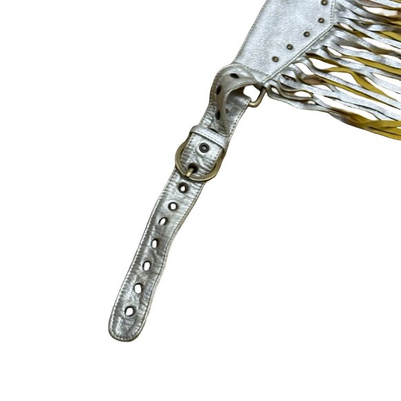 Wild June Silver Leather Fringe Belt Zipper Pocket Boho Western